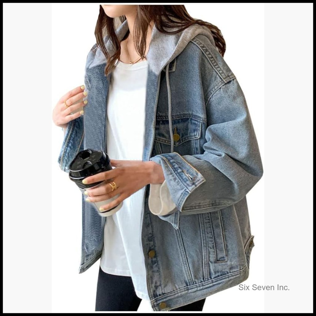 Cotton And Polyester Denim Jacket With Hood Oversized Distressed